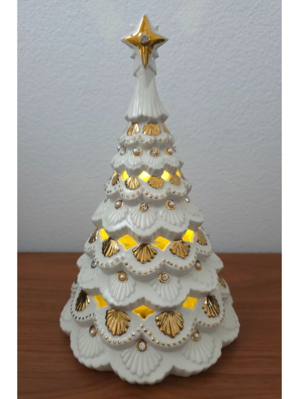 Lenox FLORENTINE & PEARL Lit Porcelain Christmas Tree 24k Gold Accents Box & COA